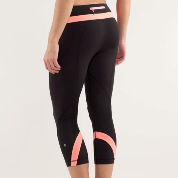 lululemon athletica Pants - Lululemon Run: Inspire Crop II, Size 6 black and‎ peach